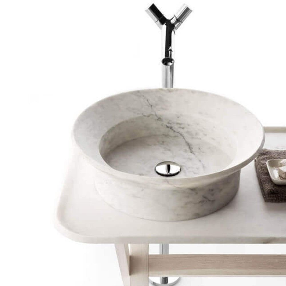 carrara white marble over counter vessel sink (D1)20 (D2)16 (H)6 SKU-YEDSIM04 installed on bathroom above counter