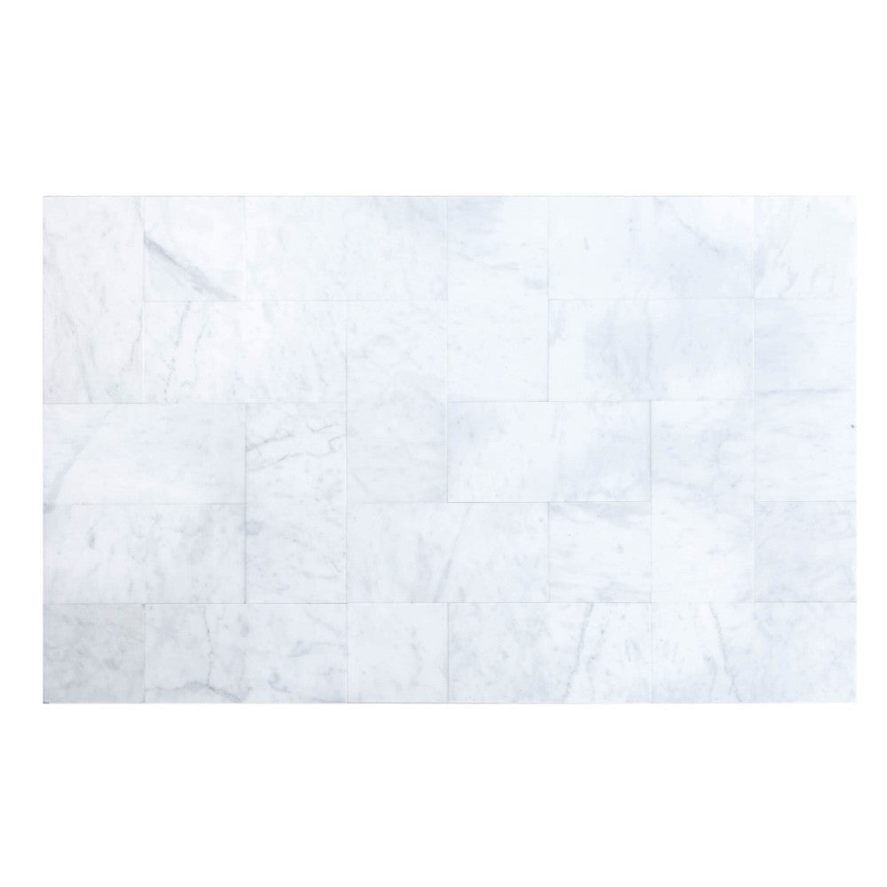 carrara white marble tile size 12"x12"x3/8" (30.5cmx30.5cm) surface polished edge beveled SKU-10086379 product shot top view