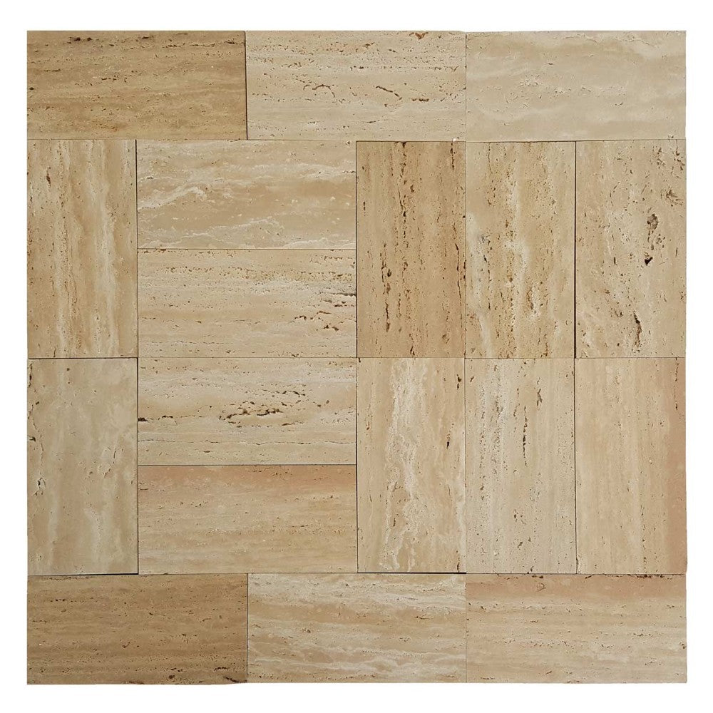 ddenizli beige vein cut travertine pavers 6x12 honed straight SKU-20020076 multi top view