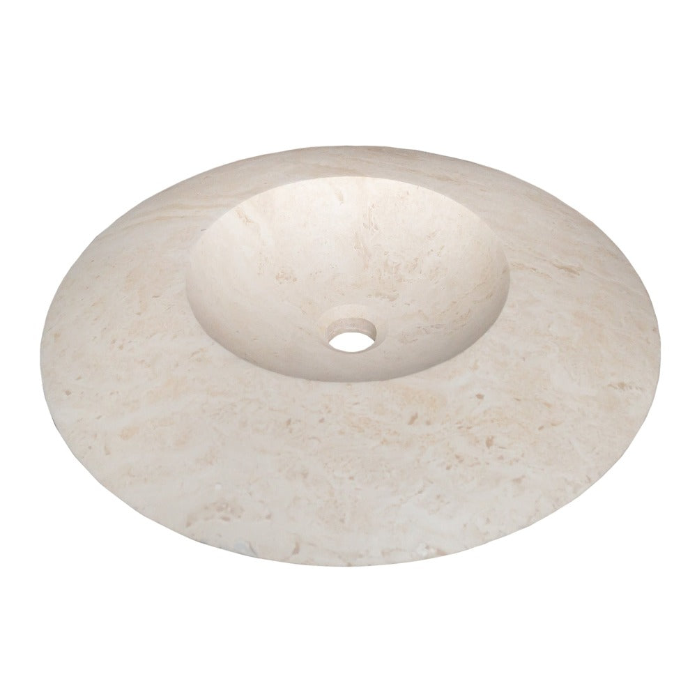 light travertine natural stone ufo shape sink honed and filled SKU NTRSTC17 Size (D)21" (H)6" perspective view product shot