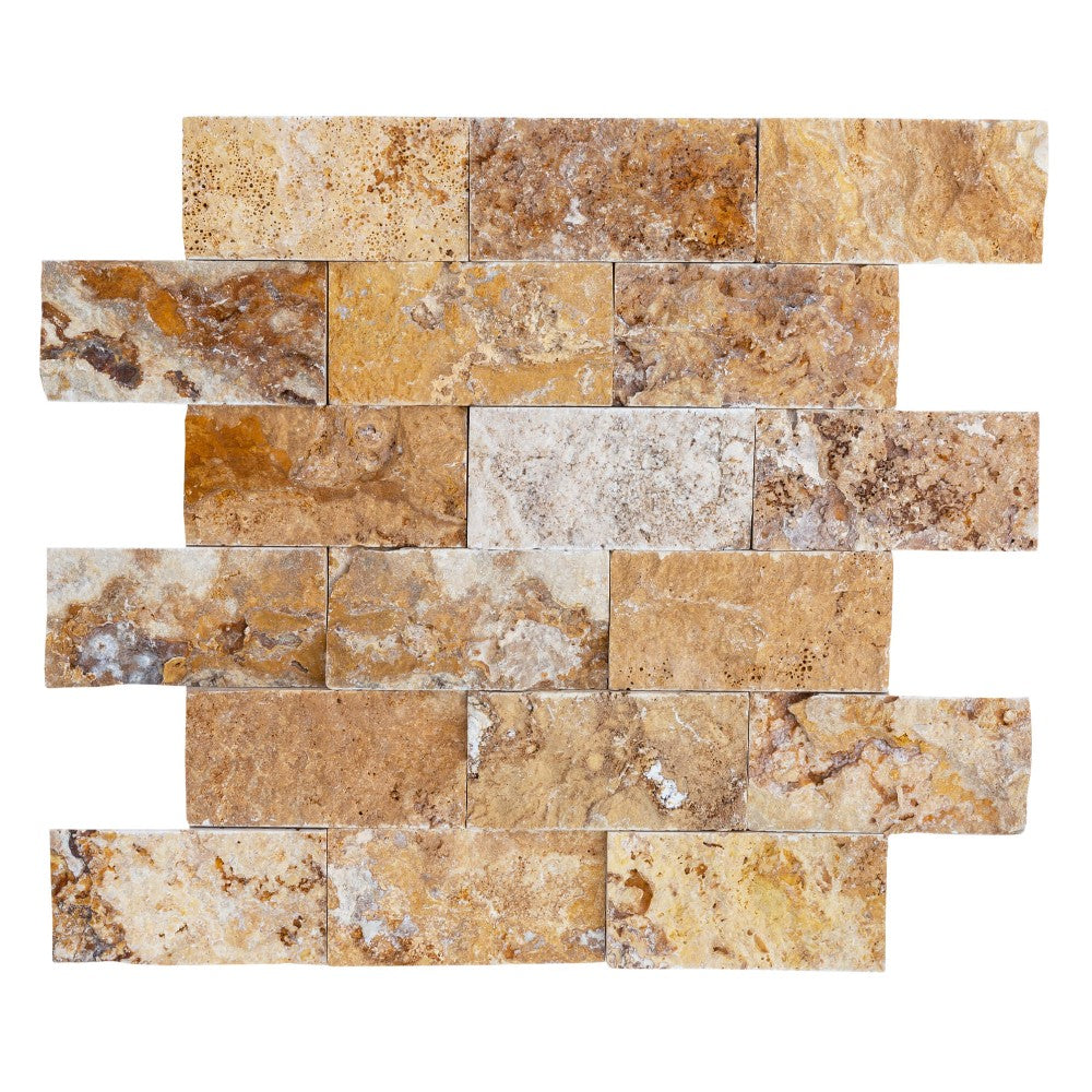 scabos travertine split face stone siding mosaic tile mesh size 12x12-SKU-20012403 mesh view on white background