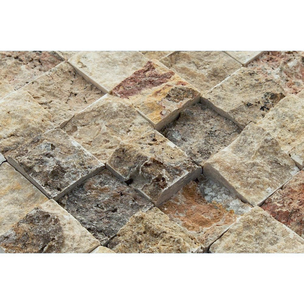 scabos travertine split face stone siding mosaic tile mesh size 12x12-SKU-20012404 close view