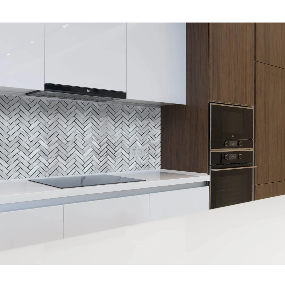 Solto white marble 1x3 herringbone honed SKU-HSSWH1x3HBMOSH top kitchen backsplash tile