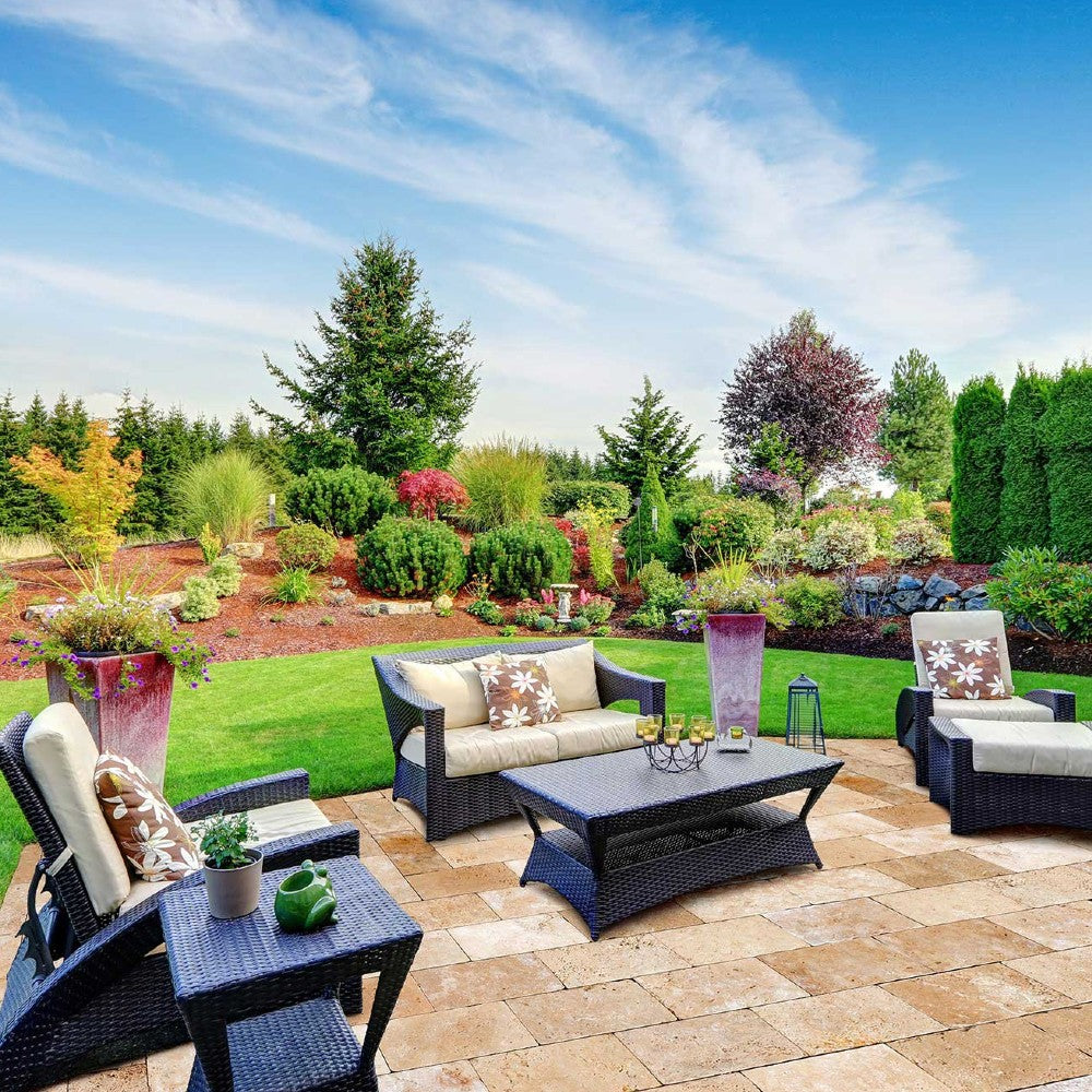 travertine pavers beige tumbled 12x24 SKU-20030010 installed view