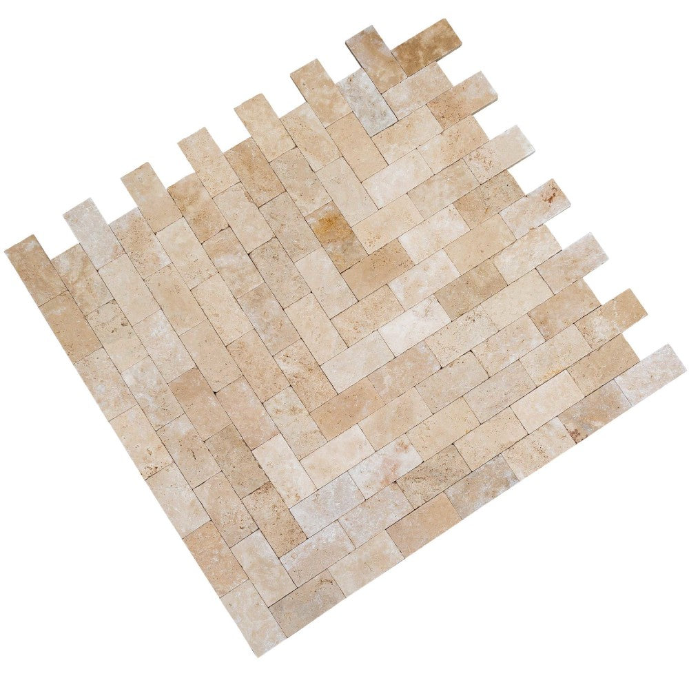 travertine pavers beige tumbled 6x12 SKU-20030006 multi top view