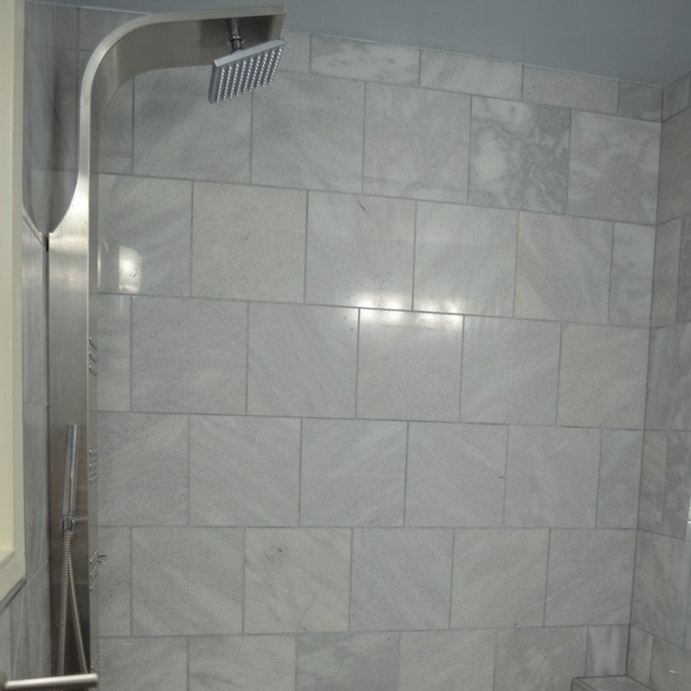 troya fume grey polished marble tiles size 18"x18" SKU-10085718 installed on bathroom flooring