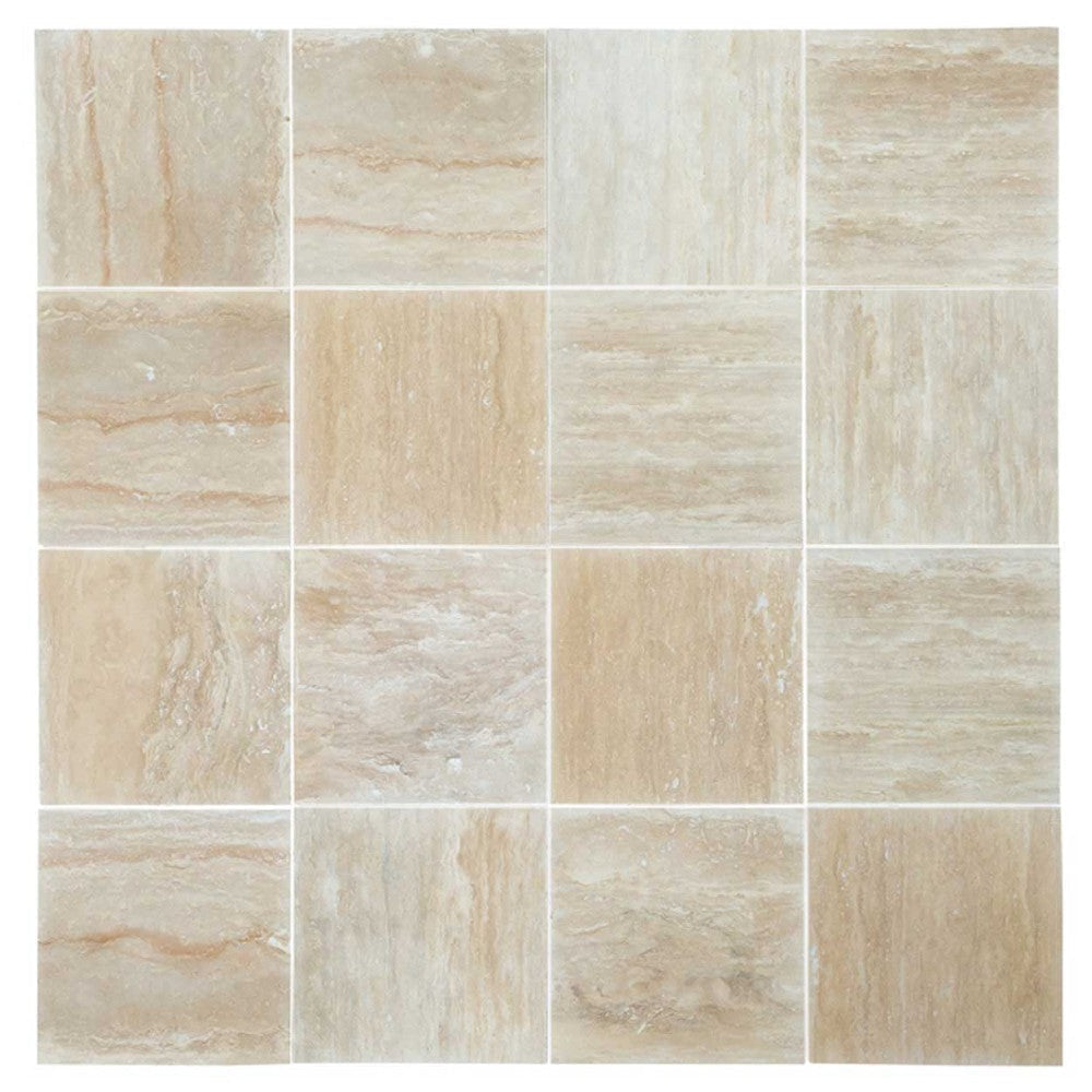vein cut classic travertine tile size 16"x16" surface polished filled edge straight SKU-20012419.2