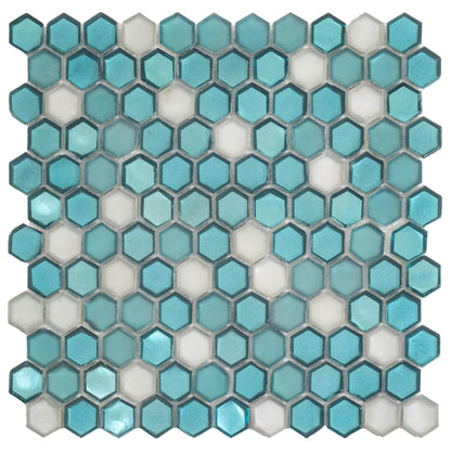 Blue 11x11 Glossy Matte Hexagon Glass Mosaic Tile (10 pack, 8.63 sq ft/case)