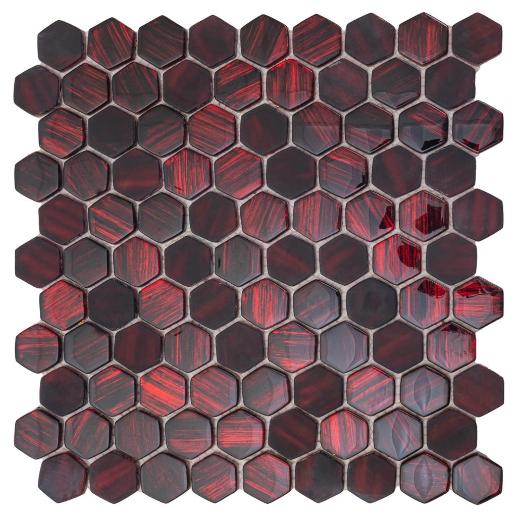Berry Red 11x11 Glossy Matte Hexagon Glass Mosaic Tile (5 pack, 4.43 sq ft/case)