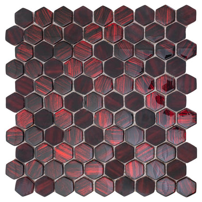 Berry Red 11x11 Glossy Matte Hexagon Glass Mosaic Tile (5 pack, 4.43 sq ft/case) - Sample