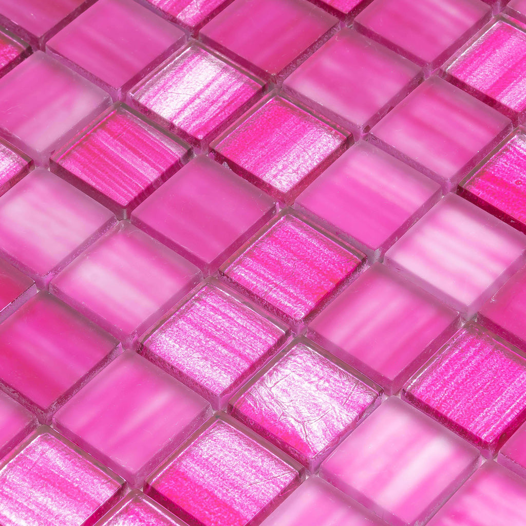 Fuchsia Pink 11x11 Glossy Matte Square Glass Mosaic Tile (5 pack, 4.43 sq ft/case) - Sample