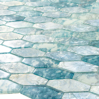 Aqua 11x12 Matte Elongated Hexagon Glass Mosaic Tile (10 pack, 8.6 sq ft/case) - Sample