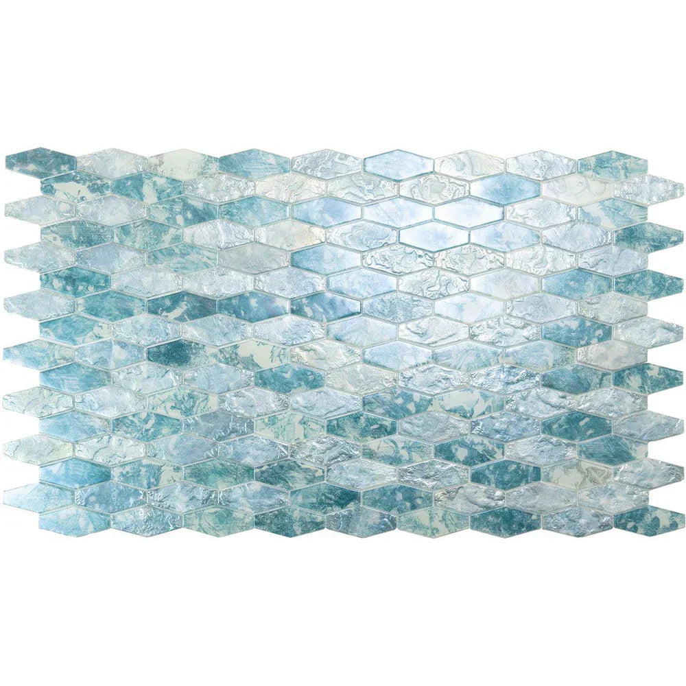 Aqua 11x12 Matte Elongated Hexagon Glass Mosaic Tile (10 pack, 8.6 sq ft/case) - Sample