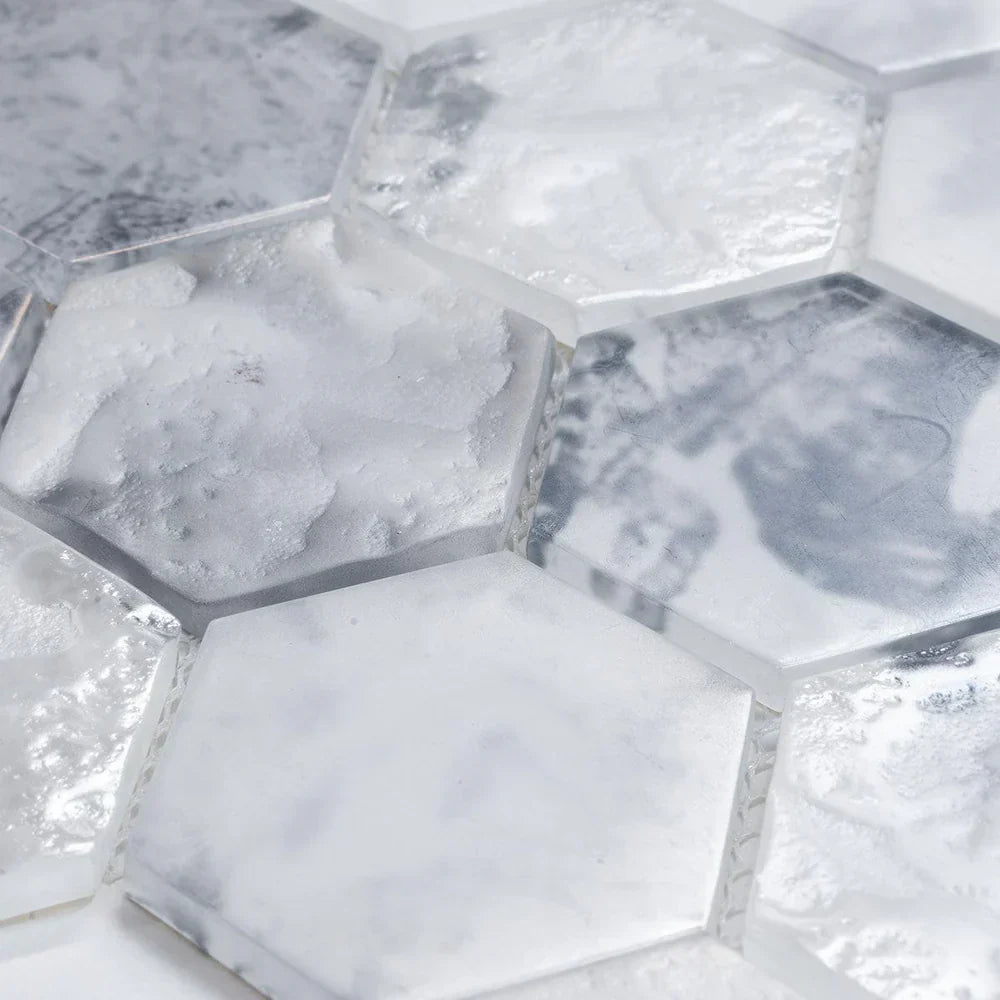 White 12x12 Matte Hexagon Glass Mosaic Tile (10 pack, 9.6 sq ft/case) - Sample