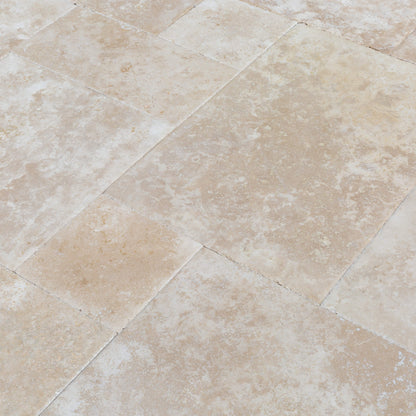 Denizli Beige Antique Travertine Tile – French Pattern Set, Brushed & Chiseled Finish, Full Truckload