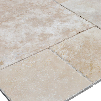 Denizli Beige Antique Travertine Tile – French Pattern Set, Brushed & Chiseled Finish, Full Truckload
