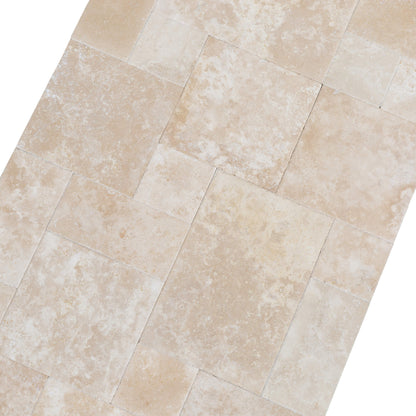 Denizli Beige Antique Travertine Tile – French Pattern Set, Brushed & Chiseled Finish, Full Truckload