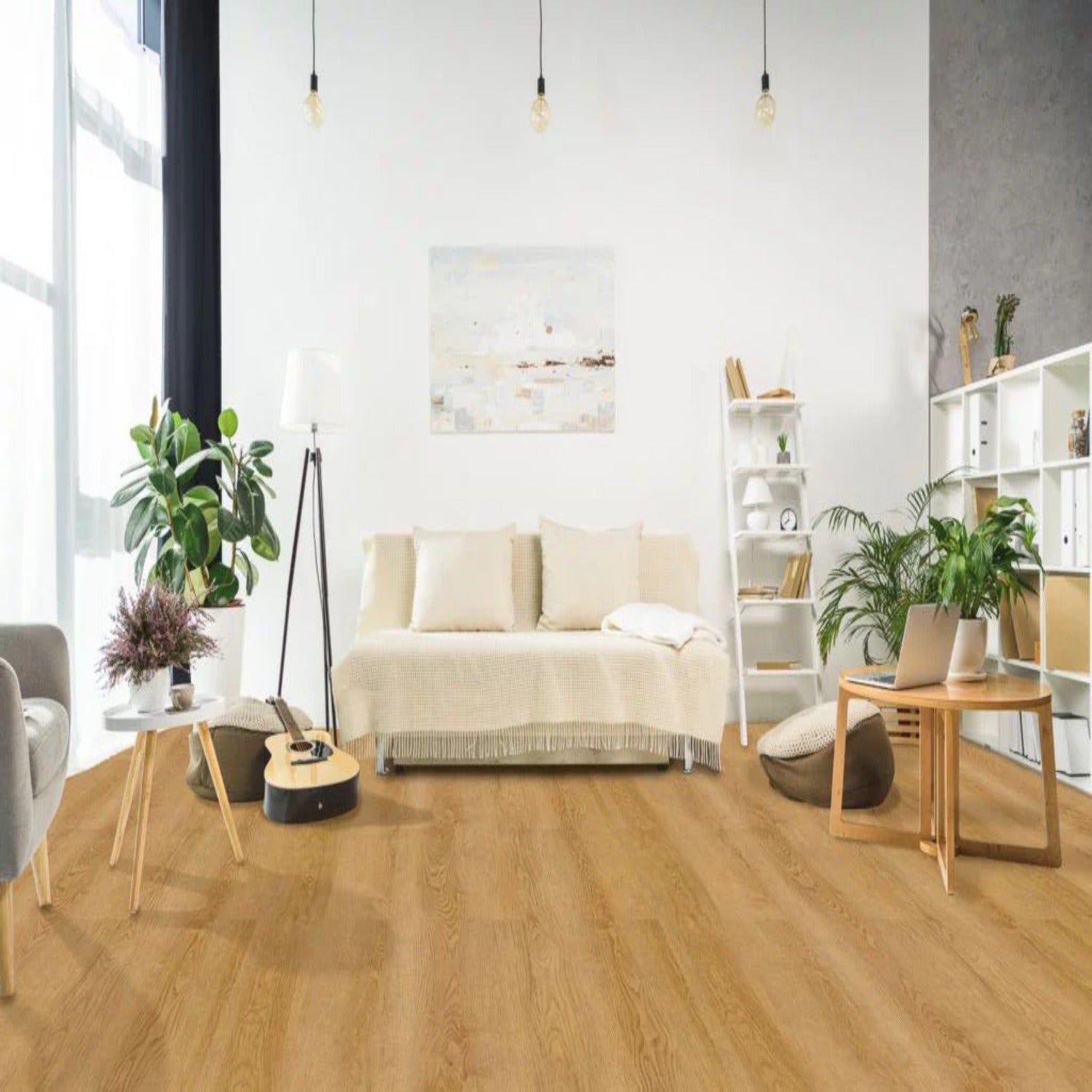 Stricta 22mil Heavy Duty Wear Layer SPC Vinyl Rigid Core 5.08mm Thick, 1mm IXPE Sound P - Pine Collection living room view