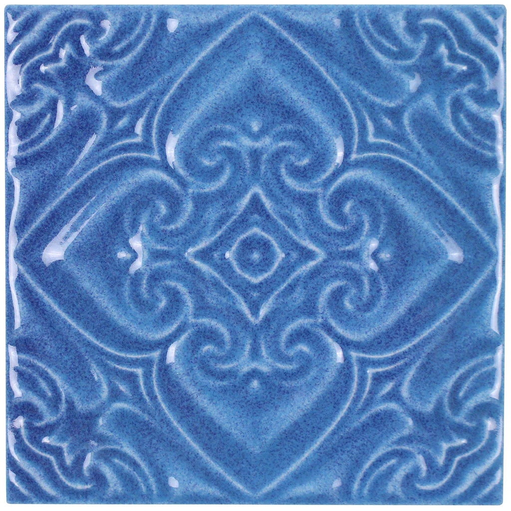 Aquatica Indiano Azzurro Deco Porcelain Pool Tile 6"x6" - Melange Collection