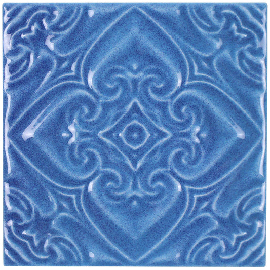 Aquatica Indiano Azzurro Deco Porcelain Pool Tile 6"x6" - Melange Collection