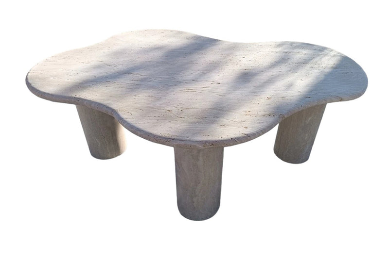 Troia Light Travertine Special Designer Coffee Table Round Shape Legs (W)35" (L)50" (H)18"