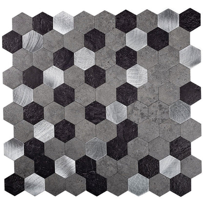 Silver 11x11 Honed Hexagon PVC Peel & Stick Tile (10 pack, 8.79 sq ft/case)