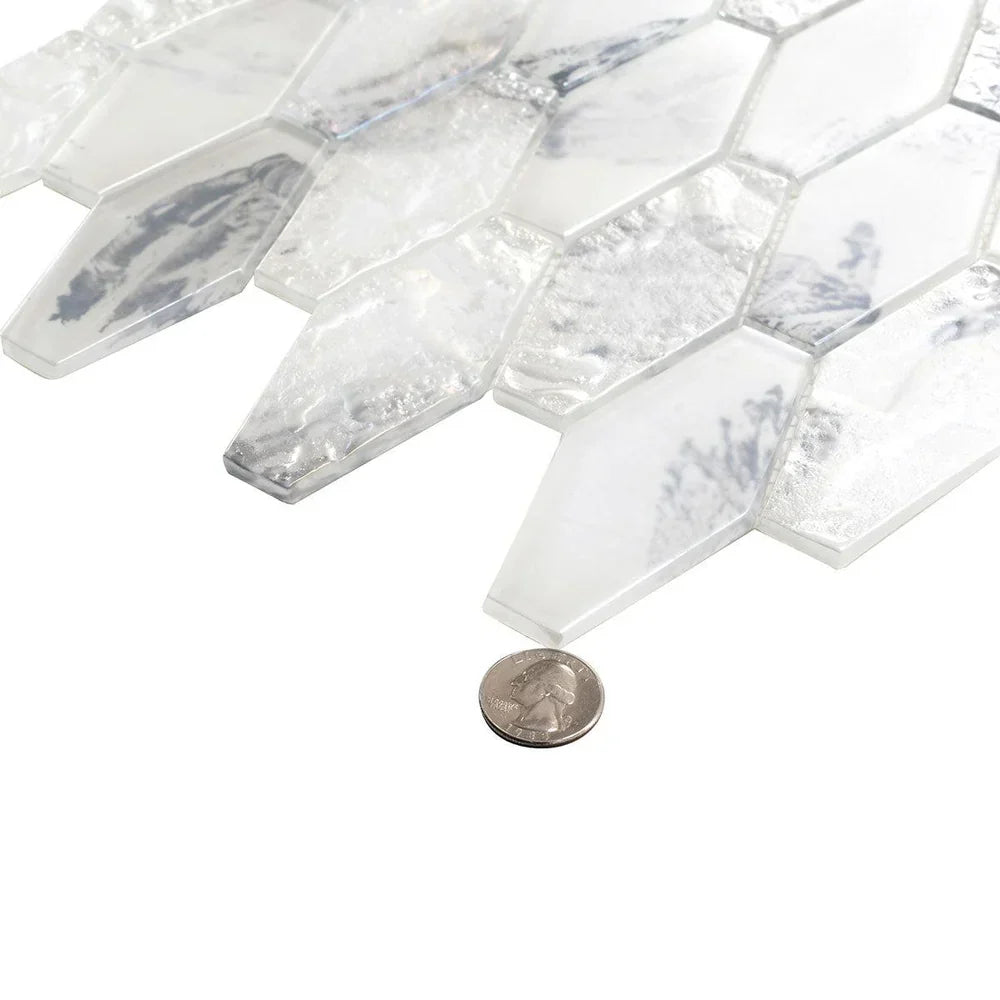 White 11x12 Matte Elongated Hexagon Glass Mosaic Tile (10 pack, 8.6 sq ft/case)