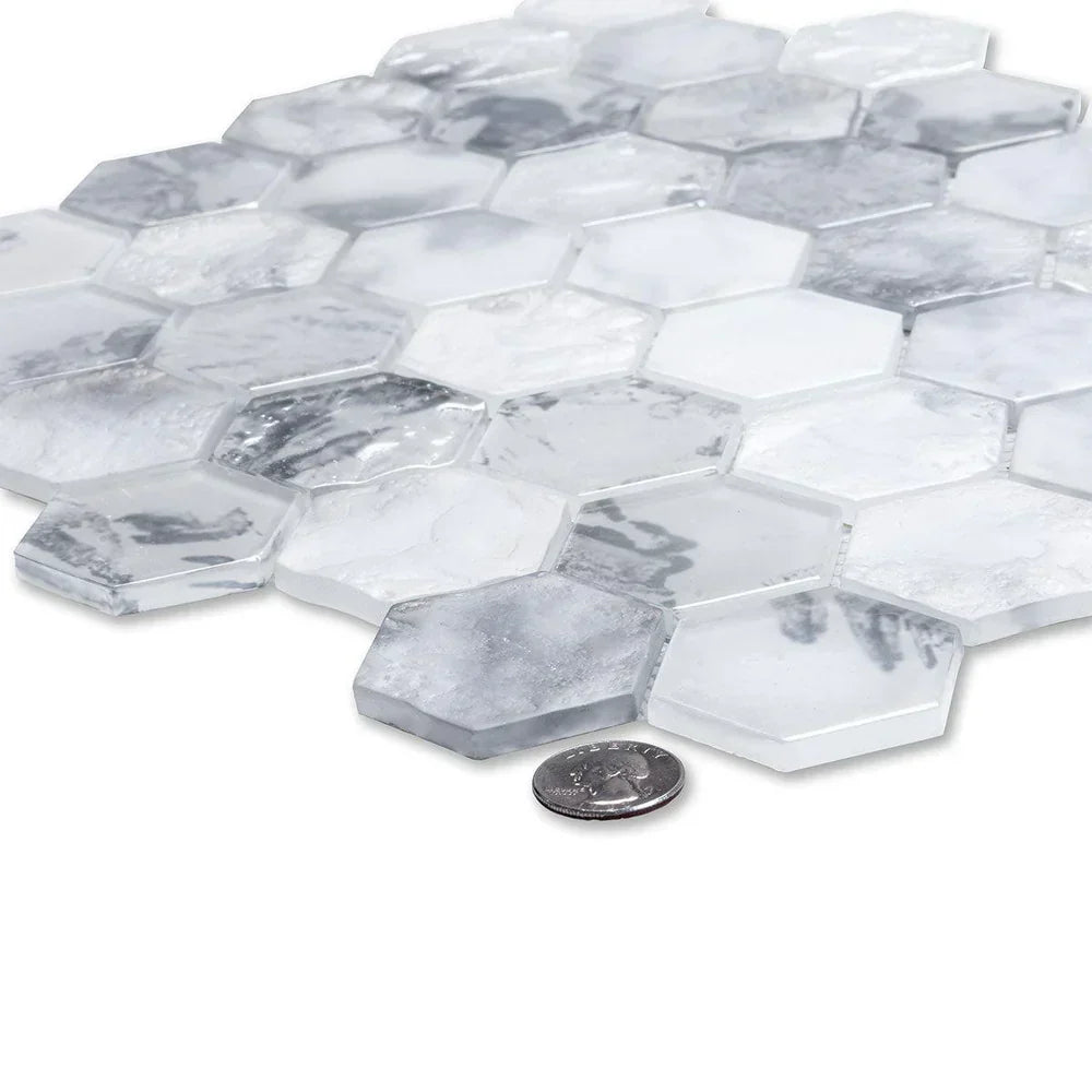White 12x12 Matte Hexagon Glass Mosaic Tile (10 pack, 9.6 sq ft/case) - Sample