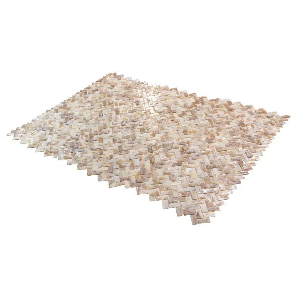 White Beige 11x11 Polished Herringbone Shell Mother of Pearl Mosaic Tile (20 pack, 16.19 sq ft/case) - Sample