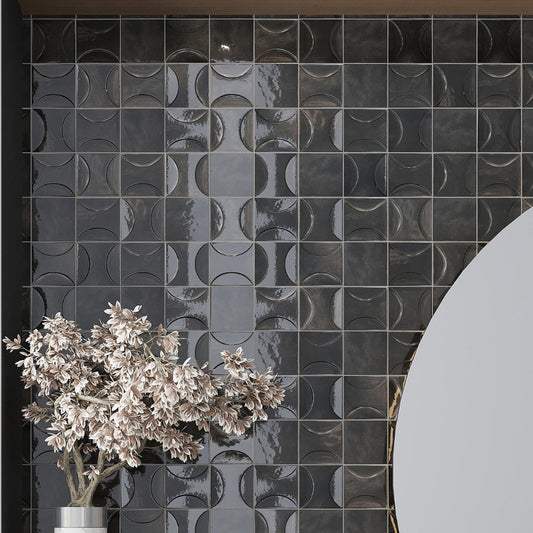 Black 4x4 Glossy Ceramic Square Deco Tile (50 pack, 5.39 sq ft/case)