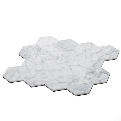 Carrara White 9x10 Hexagon Honed Marble Peel & Stick Tile (10 pack, 6.41 sq ft/case)