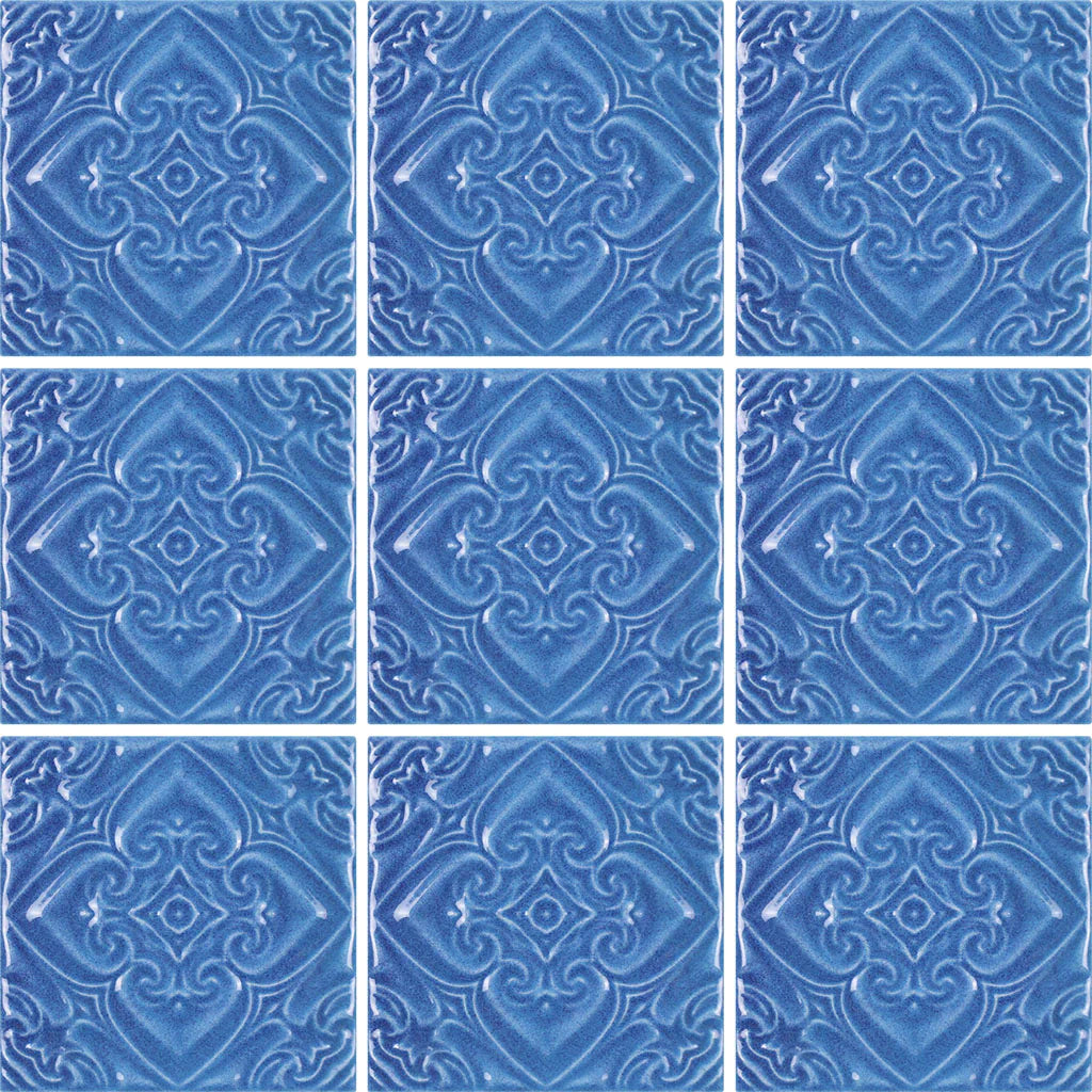 Aquatica Indiano Azzurro Deco Porcelain Pool Tile 6"x6" - Melange Collection