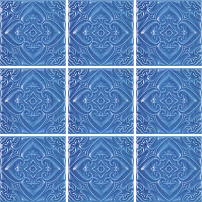 Aquatica Indiano Azzurro Deco Porcelain Pool Tile 6"x6" - Melange Collection