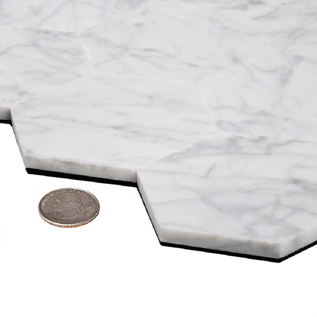 Carrara White 9x10 Hexagon Honed Marble Peel & Stick Tile (10 pack, 6.41 sq ft/case)