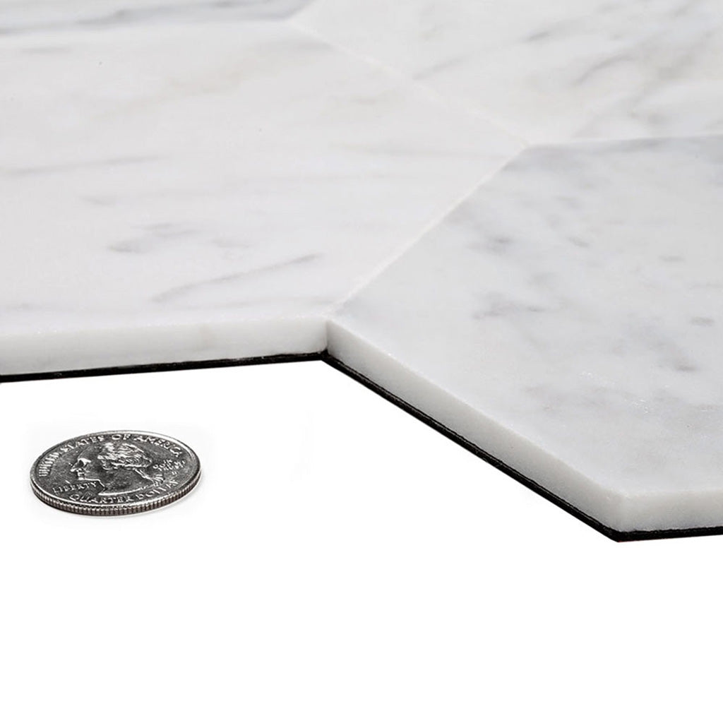 Carrara White 9x10 Honed Hexagon Marble Peel & Stick Tile (10 pack, 6.41 sq ft/case)
