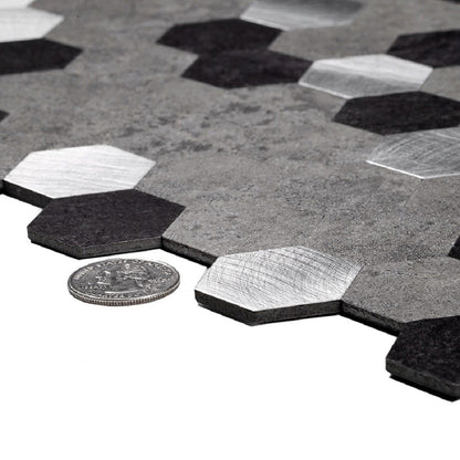 Silver 11x11 Honed Hexagon PVC Peel & Stick Tile (10 pack, 8.79 sq ft/case) - Sample