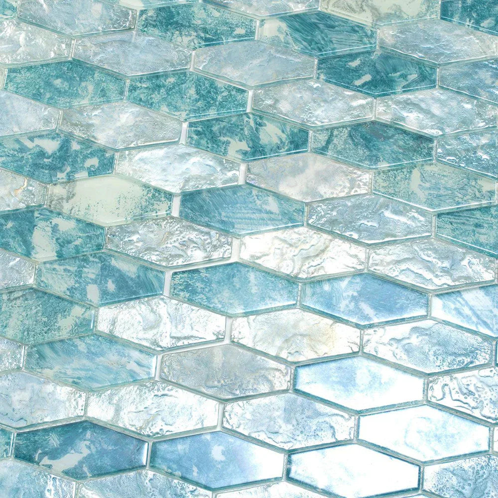 Aqua 11x12 Matte Elongated Hexagon Glass Mosaic Tile (10 pack, 8.6 sq ft/case) - Sample