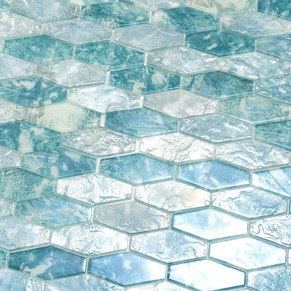 Aqua 11x12 Matte Elongated Hexagon Glass Mosaic Tile (10 pack, 8.6 sq ft/case)