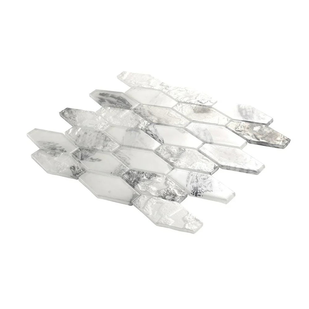 White 11x12 Matte Elongated Hexagon Glass Mosaic Tile (10 pack, 8.6 sq ft/case) - Sample