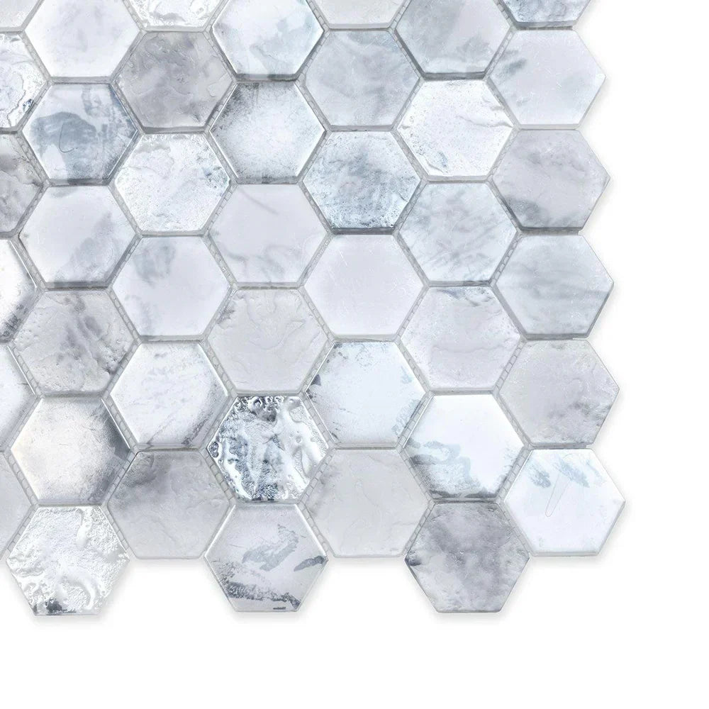 White 12x12 Matte Hexagon Glass Mosaic Tile (10 pack, 9.6 sq ft/case) - Sample