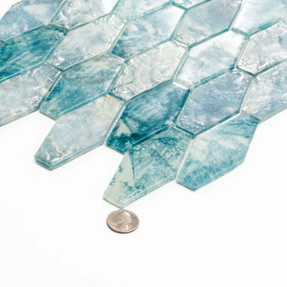 Aqua 11x12 Matte Elongated Hexagon Glass Mosaic Tile (10 pack, 8.6 sq ft/case) - Sample