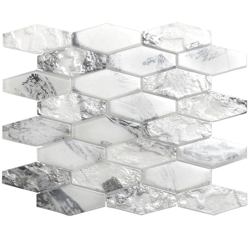White 11x12 Matte Elongated Hexagon Glass Mosaic Tile (10 pack, 8.6 sq ft/case) - Sample