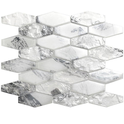 White 11x12 Matte Elongated Hexagon Glass Mosaic Tile (10 pack, 8.6 sq ft/case) - Sample