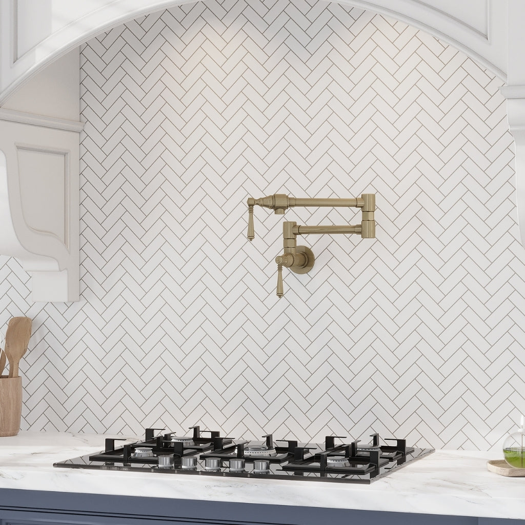 Snow White 12x13 Honed Herringbone Thassos Marble Mosaic Tile (5 pack, 5.29 sq ft/case)