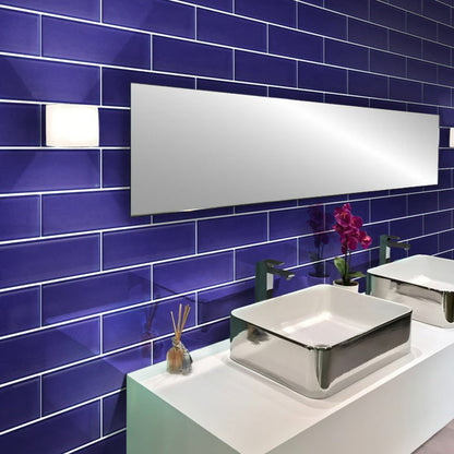 Cobalt Blue 3x12 Glossy Subway Glass Tile (20 pack, 5 sq ft/case)