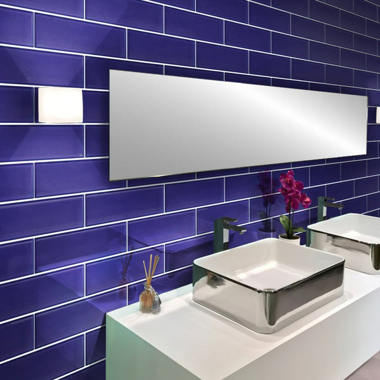 Cobalt Blue 3x12 Glossy Subway Glass Tile (20 pack, 5 sq ft/case) - Sample
