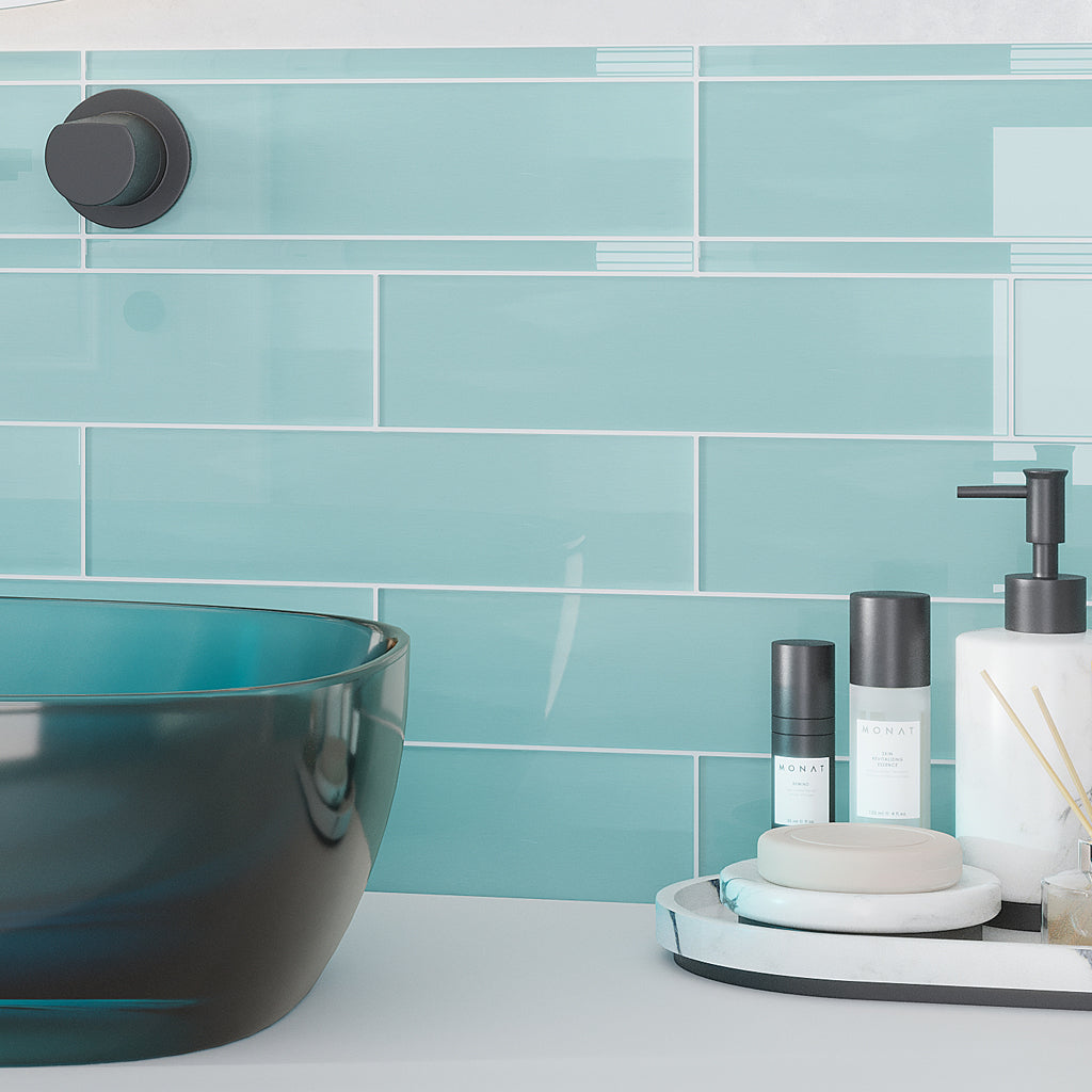 Sky Blue 3x12 Glossy Subway Glass Tile (20 pack, 5 sq ft/case)