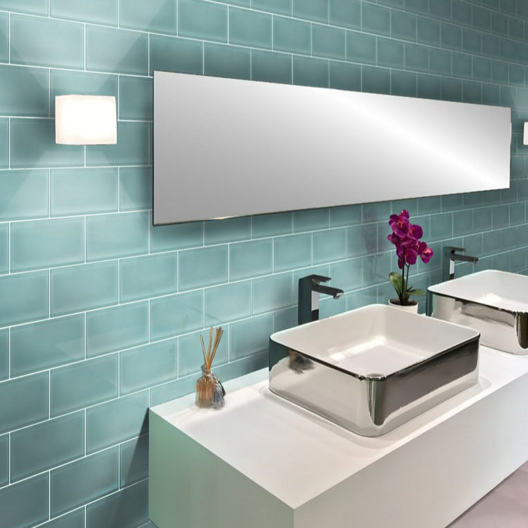 Sky Blue 3x6 Glossy Subway Glass Tile (40 pack, 5 sq ft/case) - Sample
