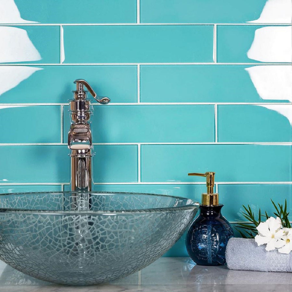 Sky Blue 3x12 Glossy Subway Glass Tile (20 pack, 5 sq ft/case)