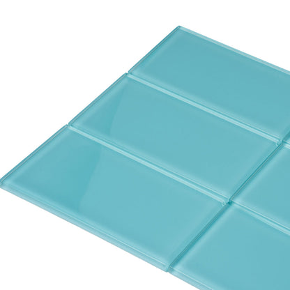 Sky Blue 3x6 Glossy Subway Glass Tile (40 pack, 5 sq ft/case) - Sample